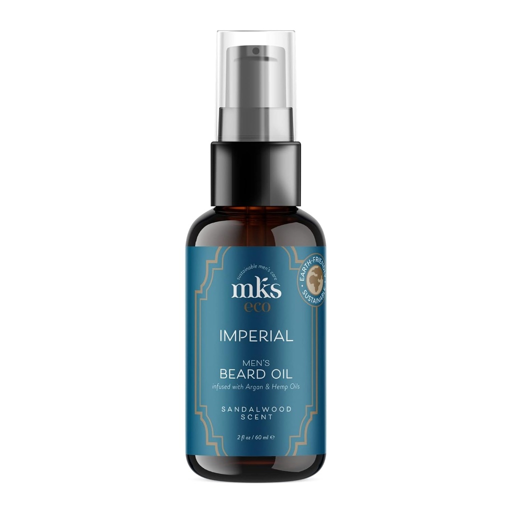 MKS eco for Men Imperial Beard Oil, Sandalwood Scent - 2 fl oz - Calms & Controls Facial Hair, Adds Shine, Moisturizes Skin - With Hemp Seed Oil & Argan Oil - Vegan, Cruelty Free