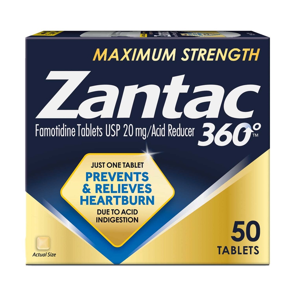 Zantac 360 Tabletισκία μέγιστης αντοχής, 50 Count, Heartburn Prevention and Relief, 20 mg Tabletισκία
