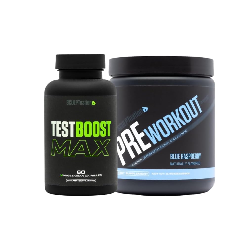 Sculpt Nation by V Shred Test Boost Max and Pre workout Blue Raspberry Powder Bundle