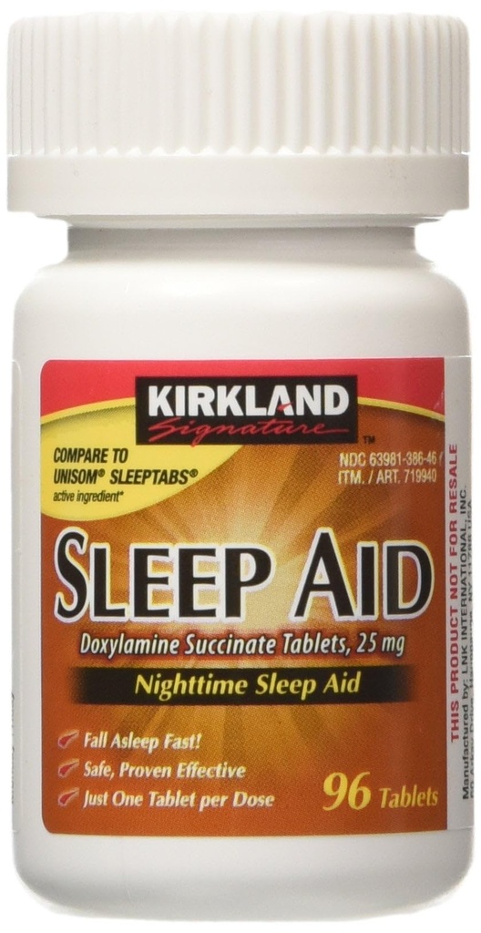 Kirkland Signature Sleep Aid Doxylamine Ηλεκτρικό 25 Mg, 96-Count (1 μπουκάλι) Νυχτερινή βοήθεια ύπνου
