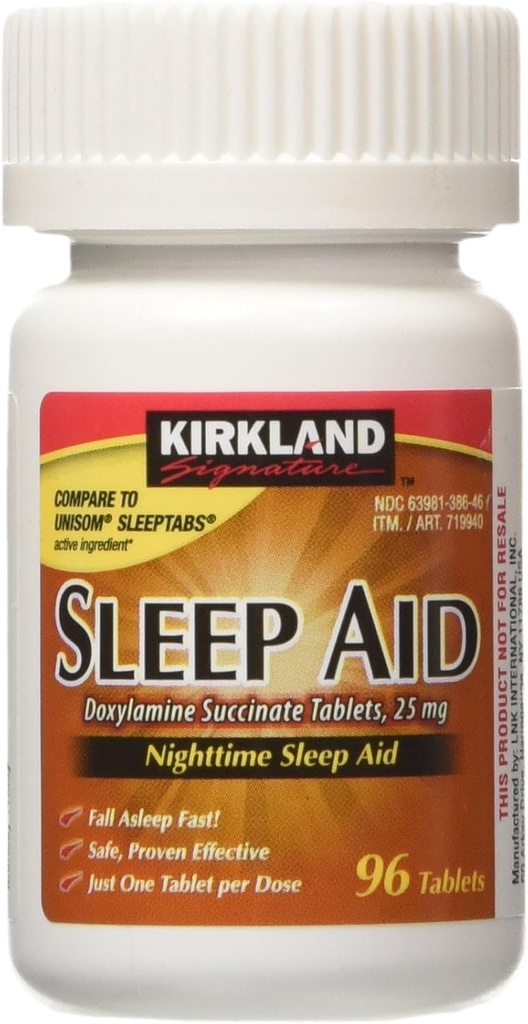 Kirkland Signature Sleep Aid Doxylamine Ηλεκτρικό 25 Mg, 96-Count (1 μπουκάλι) Νυχτερινή βοήθεια ύπνου