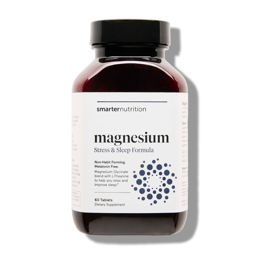 Smarter Nutrition Magnesium Complex - Χηλικό γλυκινικό μαγνήσιο + Κιτρικό, Κακό για τον ύπνο, την χαλάρωση, τους μυς & τα νεύρα + Κλινικά Αποδεδειγμένο L- Theanine, Μη- ΓΤΟ-60 Tablet[30- Ημερήσια Προσφορά]