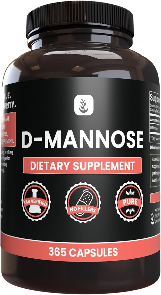 PURE ORIGINAL INGREDIENTS D-Mannose (365 Capsules) No Magnesium Or Rice Fillers, Always Pure, Lab Verified