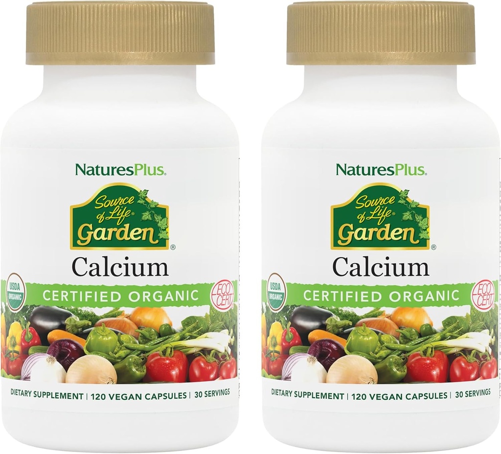 NaturesPlus Πηγή Ζωής Ασβέστιο Κήπου - 120 Κάψουλες Vegan, Συσκευασία 2 - Χορτοφαγικά, Χωρίς Γλουτένη, Πιστοποιημένα Βιολογικά - 60 Σύνολο Υπηρεσίες
