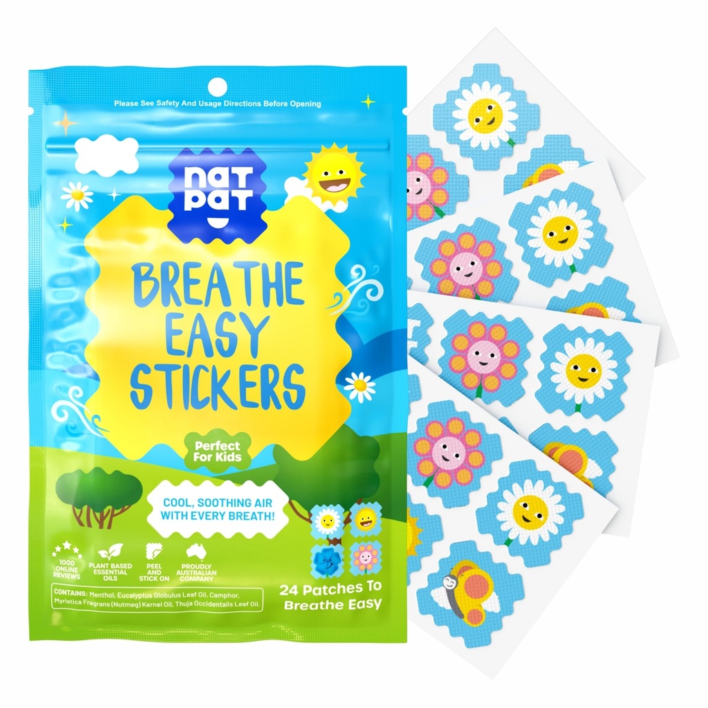 NATPAT Ανάπνευσε Easy Stickers - Stuffy Patch για παιδιά και ενήλικες - All-Φυσικό Ψυχρό και Αλλεργία Ανακούφιση για Συμφόρηση, Χημική και Χωρίς Ναρκωτικά - BuzzPatch Natural Patch (24 Pack)