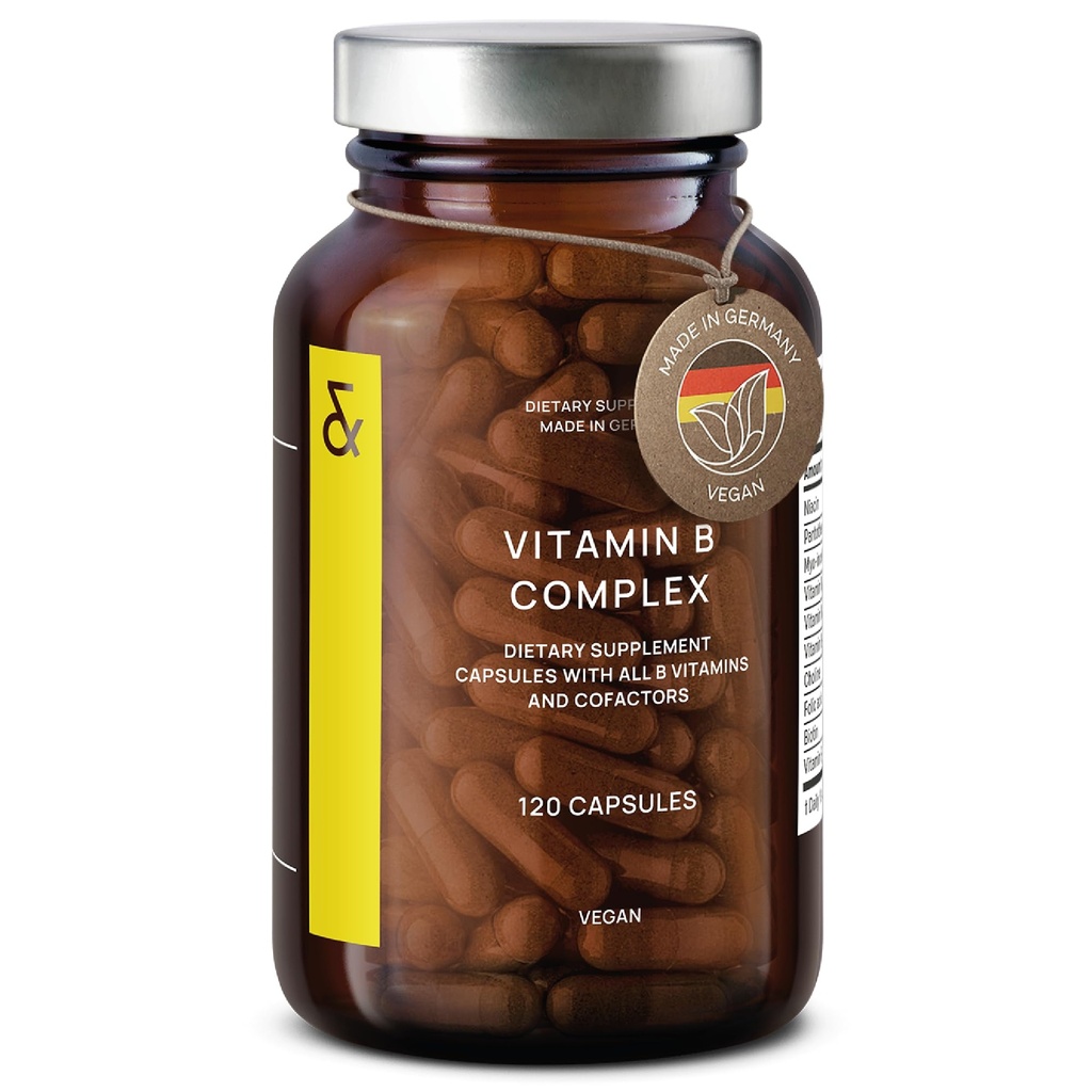 CLAV Vitamin B Complex - 120 Κάψουλες - Όλες οι 8 Β Βιταμίνες με Συν-Factors Myo-Ινοσιτόλη & Χολίνη - Υποστηρίζει Μεταβολισμός - Vegan - Κατασκευασμένο στη Γερμανία