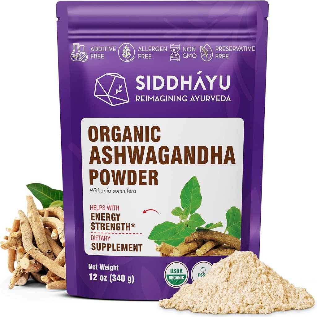 Siddhayu οργανική σκόνη Ashwagandha - 12 oz