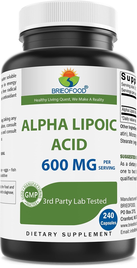 Brieofood Alpha Lipoic Acid 600mg ανά Σερβίρισμα - 240 Κάψουλες - Μη ΓΤΟ, Χωρίς γλουτένη