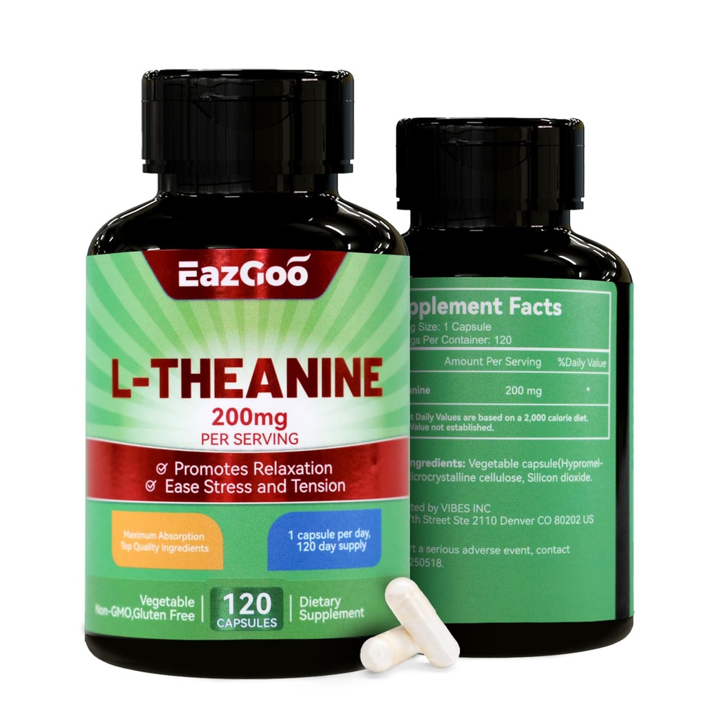 L-Θεανίνη 200mg, Amino Acid συμπλήρωμα για την υποστήριξη χαλάρωσης, stress, L Theanine Κάψουλες - Μη ΓΤΟ, Χωρίς γλουτένη, 240 Veg κάψουλες