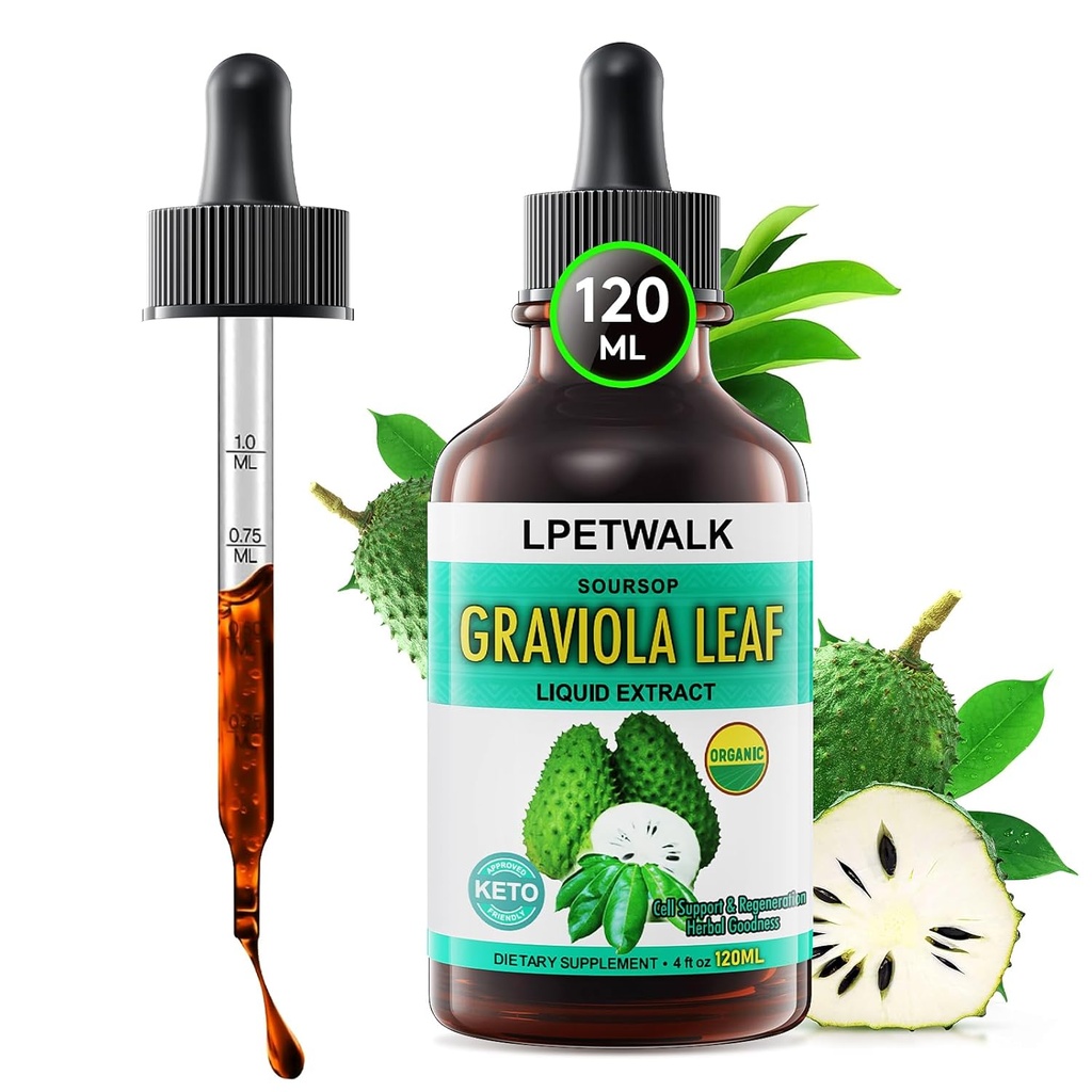 4 Fl Oz Soursop Graviola Leaf Extract Liquid Drops - Natrual Guanabana Φύλλα Drop - Βιολογικό bitters Soursop Liquid Oil, 98% Απορρόφηση, 120ML Μεγάλη Χωρητικότητα