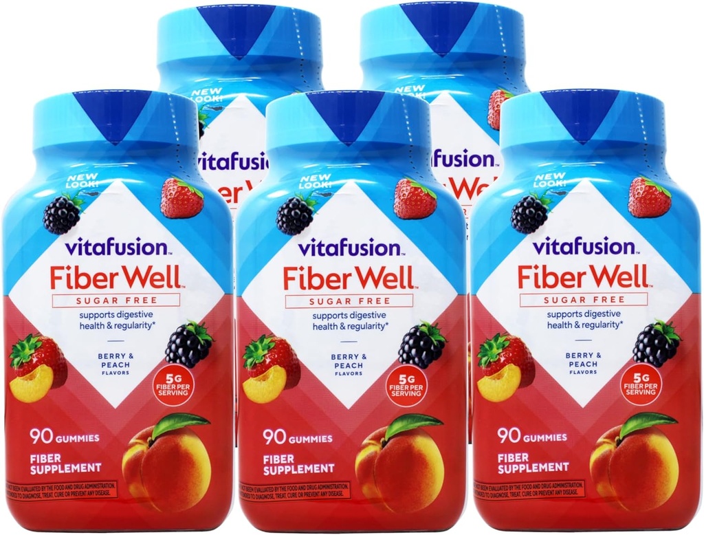 VitaFusion, Fiber Well Gummies, Fiber Supplement, Assorted Flavors - 90 gummies, Pack of 5