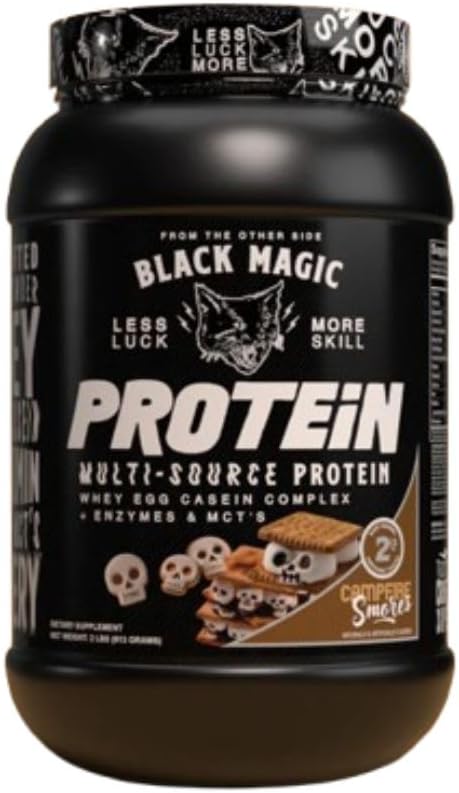 Worldwide Nutrition Bundle Συμβατό με μαύρη μαγική πρωτεΐνη σκόνη - πολυ-Πρωτεΐνη Πηγή Σύμπλεγμα τυριού, αυγού & καζεΐνης με ένζυμα & MCT- 2LB Campfire Smores Flavor με πολυπορτοκαλί