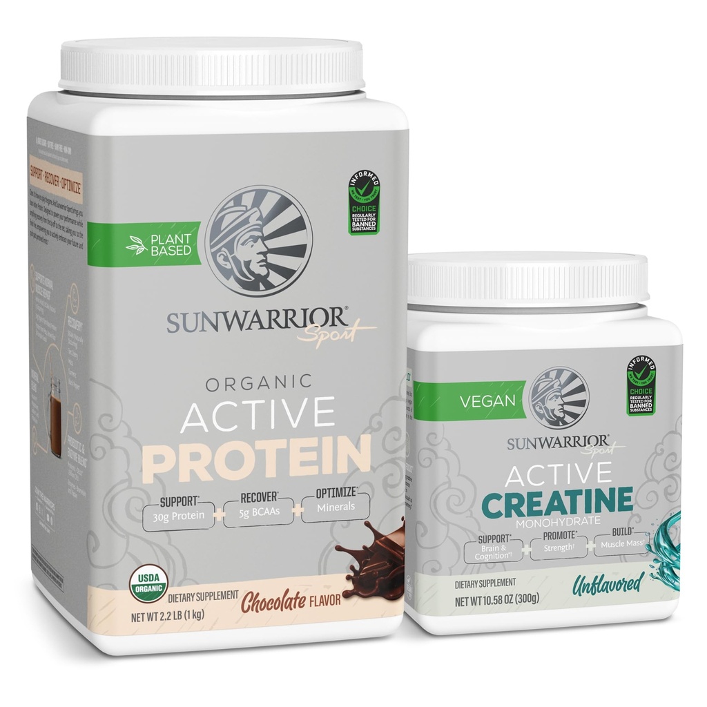 Sunwarrior Creatine Powder & Vanilla Active Organic Protein Powder Set 