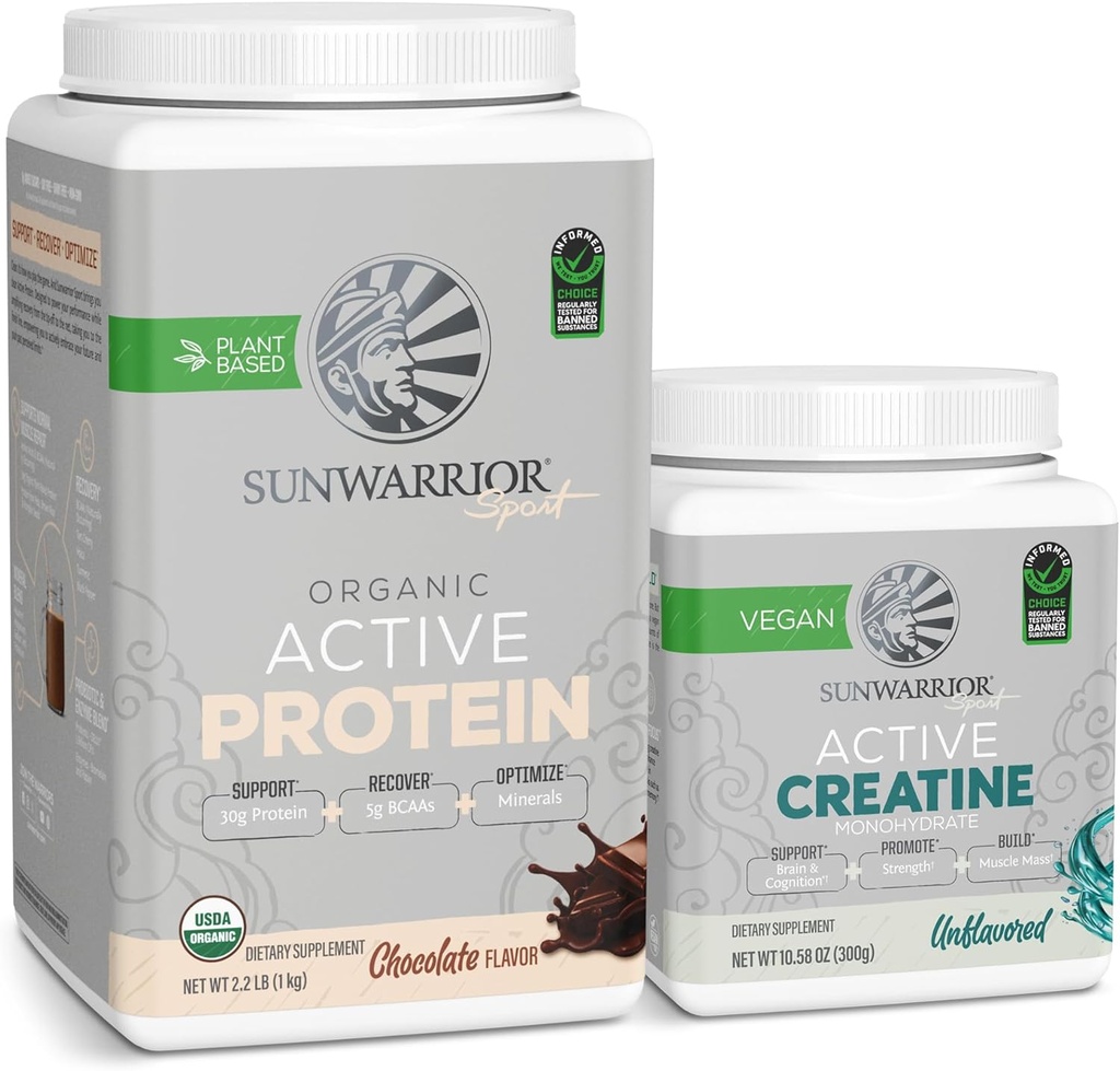 Sunwarrior Creatine Powder & Vanilla Active Organic Protein Powder Set 