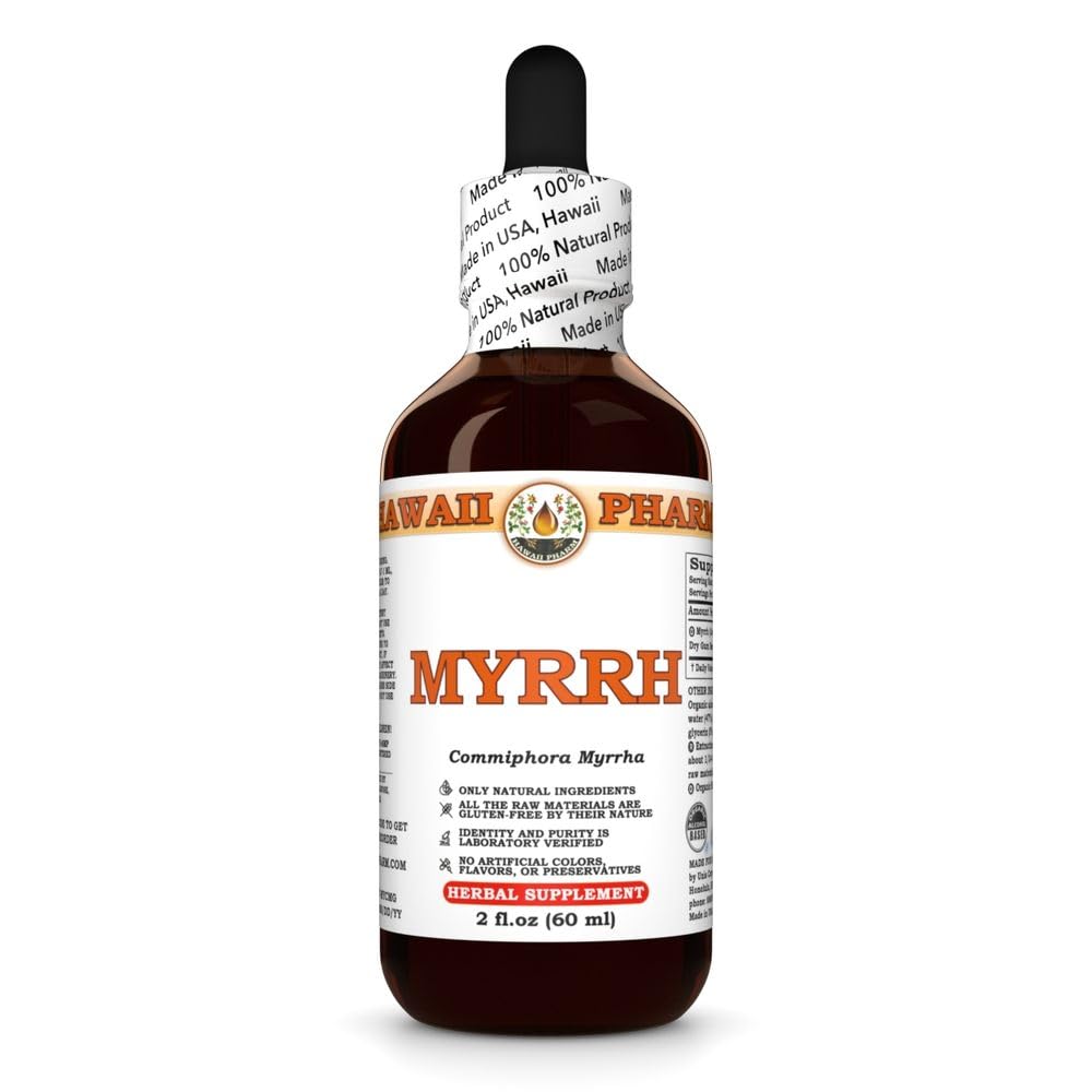 Myrrh Liquid Extract, Organic Myrrh (Commiphora myrrha) Tincture Herbal Supplement, Hawaii Pharm, Made in USA, 2 fl.oz