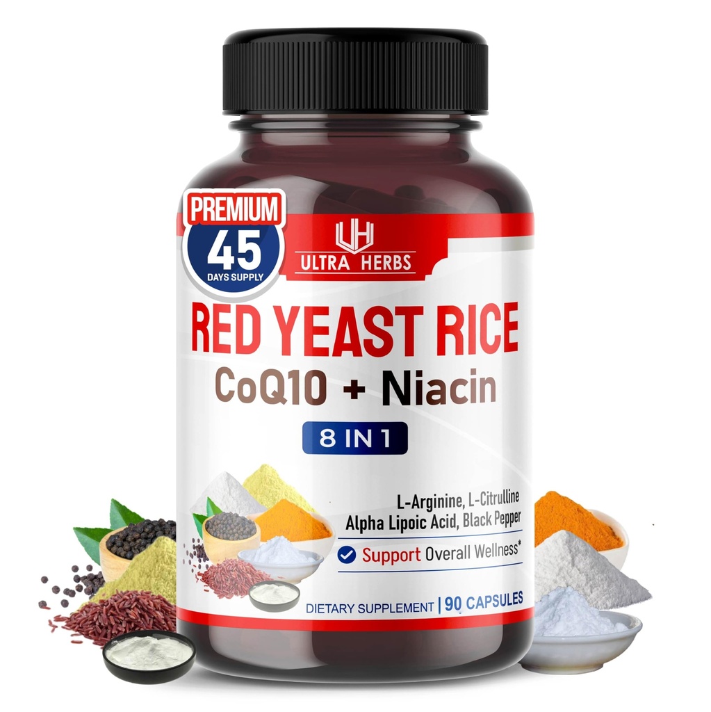 Ultra Red Yeast Rice CoQ10 - Προώθηση της συνολικής υγείας με Νιασίνη, L-αργινίνη, L-Citrulline (90 Count (Pack of 1))
