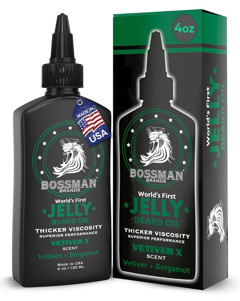 Bossman Jelly Beard Oil για τους άνδρες (4 oz, Vetiver X slead) – μαλακώνει, ενυδατώνει και τις συνθήκες με φυσικά συστατικά