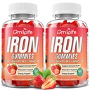 Iron Gummies για γυναίκες, άνδρες και παιδιά, συμπλήρωμα σιδήρου χωρίς ζάχαρη με ασβέστιο, ψευδάργυρο, φολικό & βιταμίνη B12, C, B6 - για κτίριο αίματος & την ενεργειακή υποστήριξη, αναιμία, φράουλα, 120 κόμης