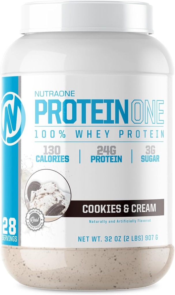 NutraOne ProteinOne Whey Protein Promote Recovery and Build Muscle with a Protein Shake Powder for Men & Women (Cookies & Cream, 2 LB)