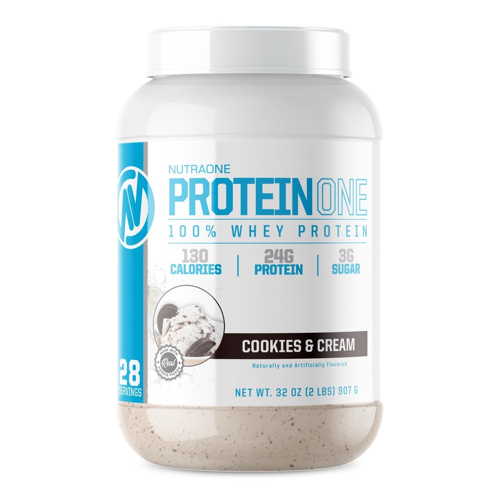 NutraOne ProteinOne Whey Protein Protein Promote Promotion Recovery and Build Muscle with a Protein Shake Powder for Men & Women (Cookies & Cream, 2 LB)