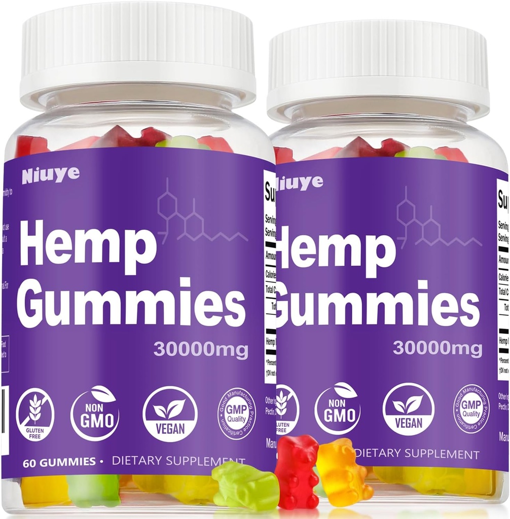 2-πακέτο Hemp Gummies Extra Strength - 30.000mg Υψηλή ισχύς - Πλούσιο σε Ωμέγα 3-6-9 & Εμπλουτισμένο με έλαιο κάνναβης - 3ο μέρος δοκιμαστεί - Κατασκευάζεται στις ΗΠΑ