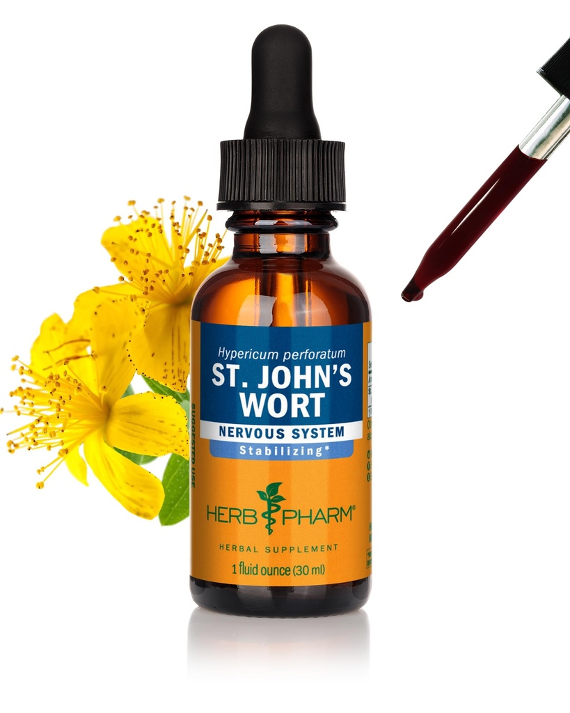 Herb Pharm St. John's Wort Liquid Extract για θετική διάθεση και συναισθηματική ισορροπία, αλκοόλ από ζαχαροκάλαμο, 1 ουγγιά