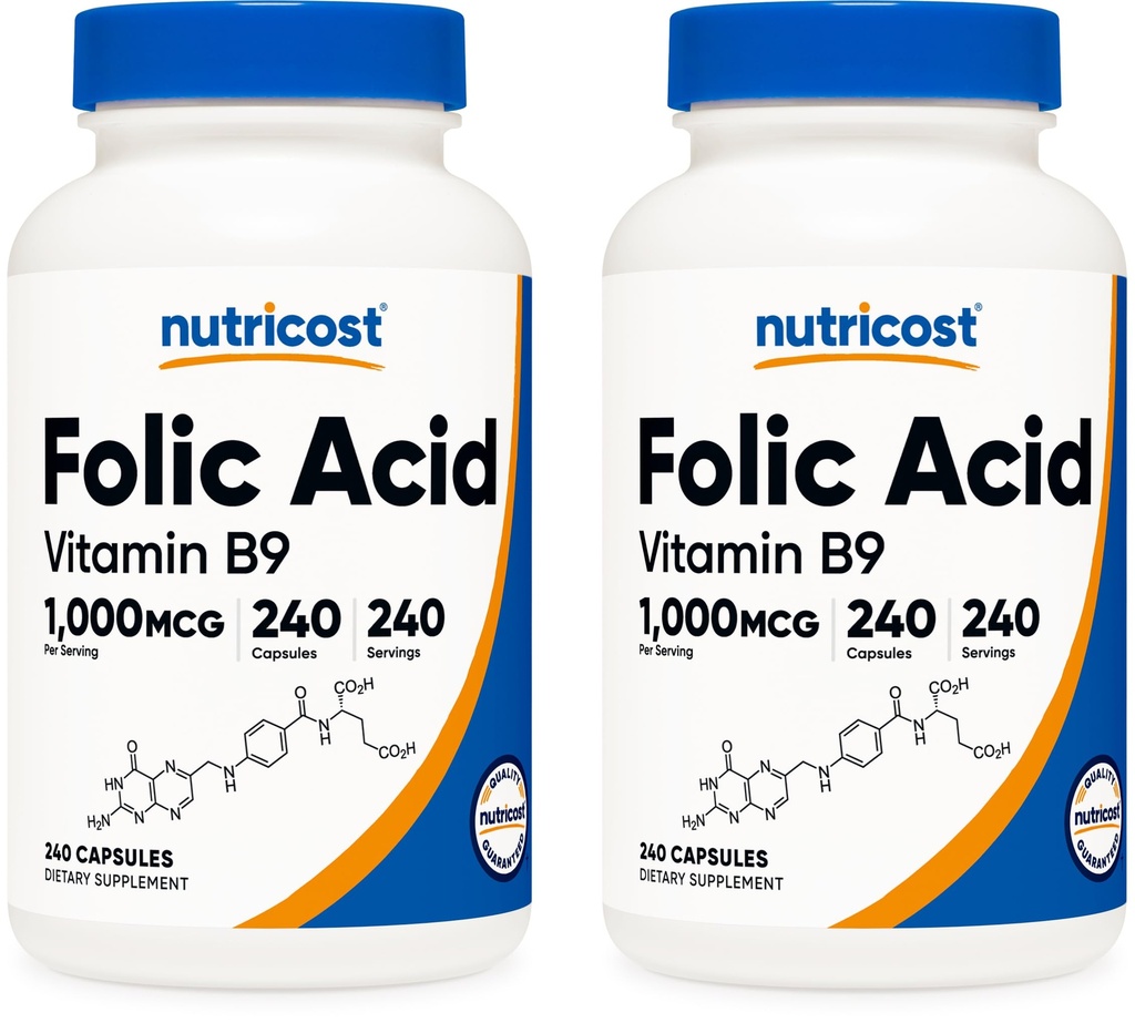 Φολικό οξύ (βιταμίνη Β9) 1000 mcg, 240 κάψουλες (2 φιάλες)