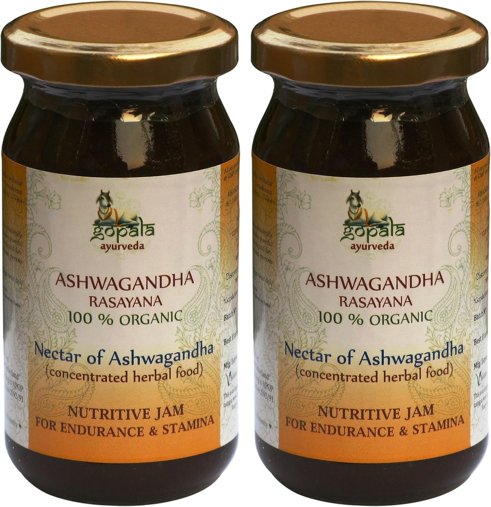 Gopala Ayurveda Ashwagandha Rassayana 250g - Ayurvedic Herbal Jam Made with 100% USDA Certified Organic Herbs (Pack of 2)
