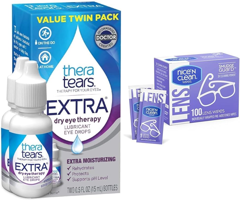 TheraTears Extra Dry Eye Drops, 2 Count & Nice 'n Clean 100 SmudgeFans Σκουπίζει Bundle