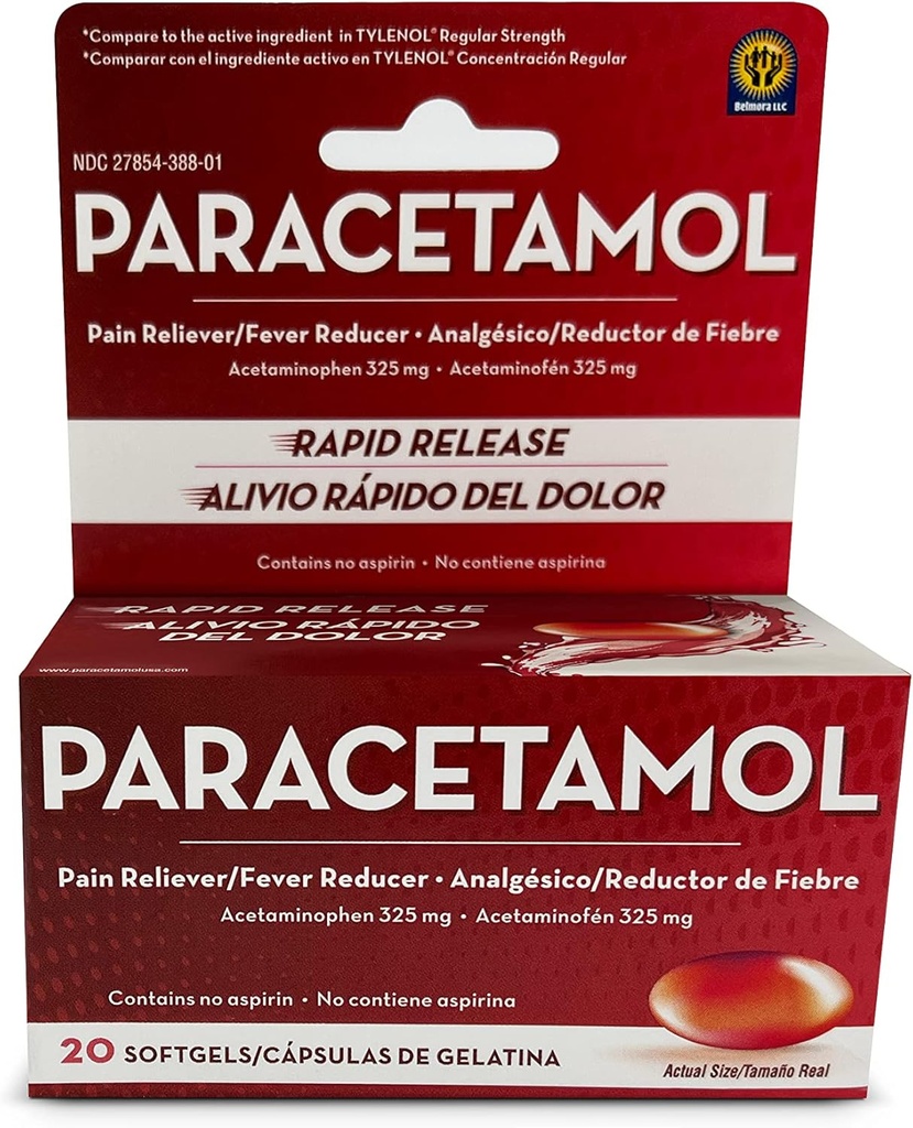 Acetaminophen 325mg 20 Softgels για την ανακούφιση του πόνου, Liquid Filled Capsles to Rapid Release Pain, Quick Pain Reliever for Adults Extra Strength, Fever Reucer