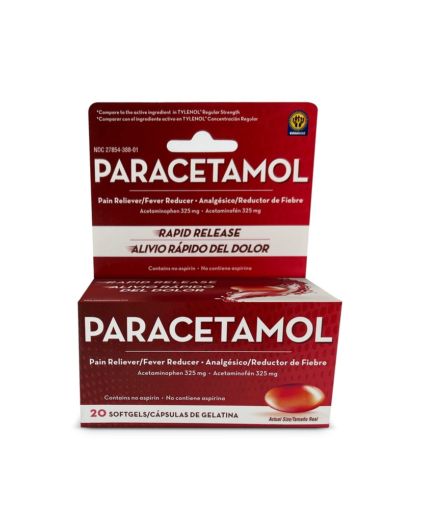 Acetaminophen 325mg 20 Softgels για την ανακούφιση του πόνου, Liquid Filled Capsles to Rapid Release Pain, Quick Pain Reliever for Adults Extra Strength, Fever Reucer