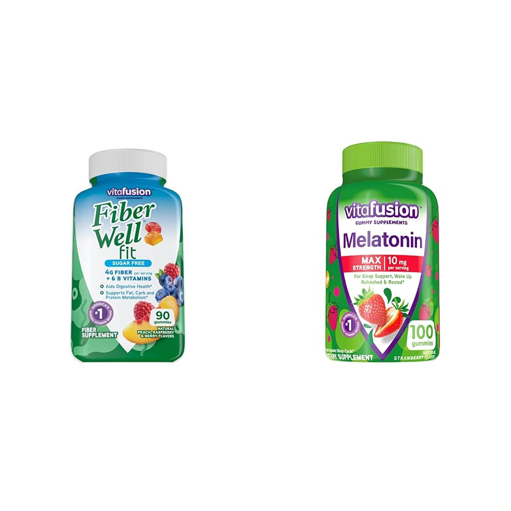 Vitafusion Fiber Well Fit Gummies 90 Count and Max Strength Μελατονίνη Gummies 100 Count