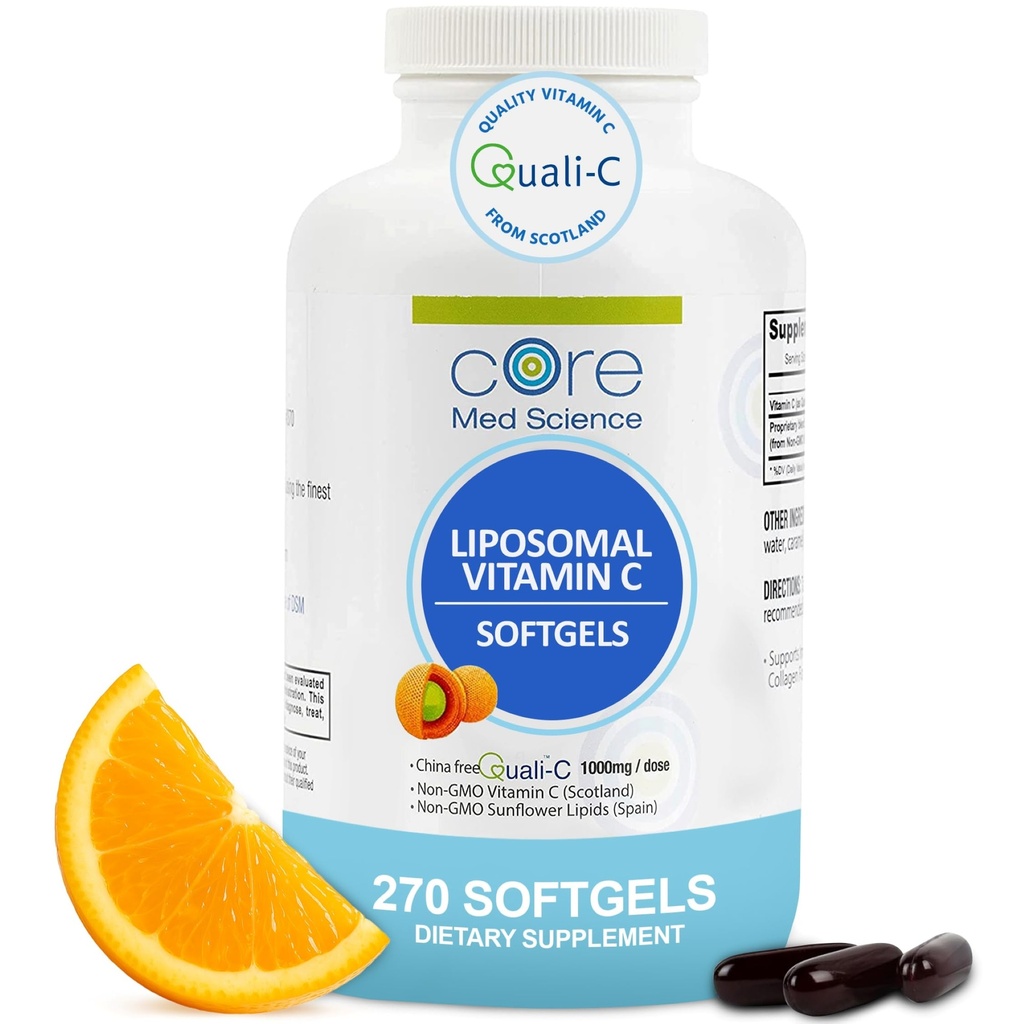 Liposomal Vitamin C 1000mg by Core Med Science, 270 Softgels - μη-GMO Natural Liposomal Vitamin C συμπλήρωμα που προωθεί το υγιές δέρμα - ανοσοποιητικό σύστημα Booster για ενήλικες, υποστηρίζει σχηματισμό κολλαγόνου