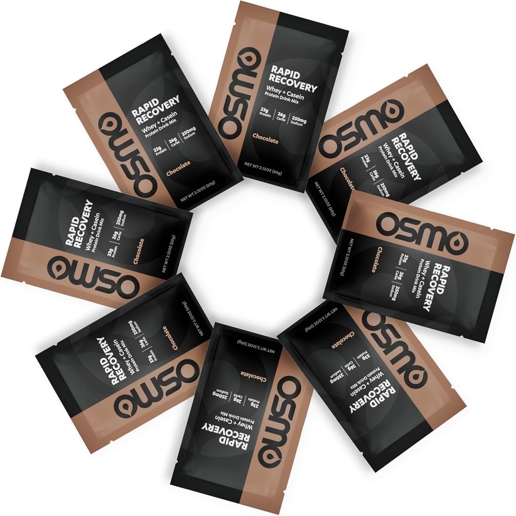 Osmo Rapid Recovery - Whey & Micellar σκόνη πρωτεΐνης καζεΐνης με υδατάνθρακες & καφεΐνη, όλα τα φυσικά συστατικά, ενεργοποιεί την επισκευή μυών & ενισχύει την αποκατάσταση γλυκογόνου - σοκολάτα, 8 υπηρεσίες
