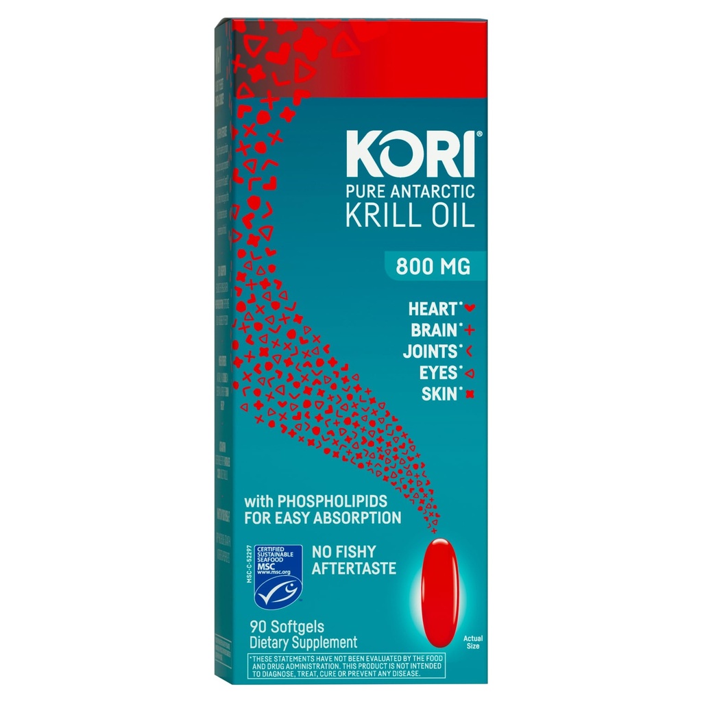 Kori Krill Ανταρκτικής Krill Oil Omega 3 συμπλήρωμα, EPA & DHA, με Superior Απορρόφηση έναντι ιχθυέλαιο, 800 mg, 90 softgels