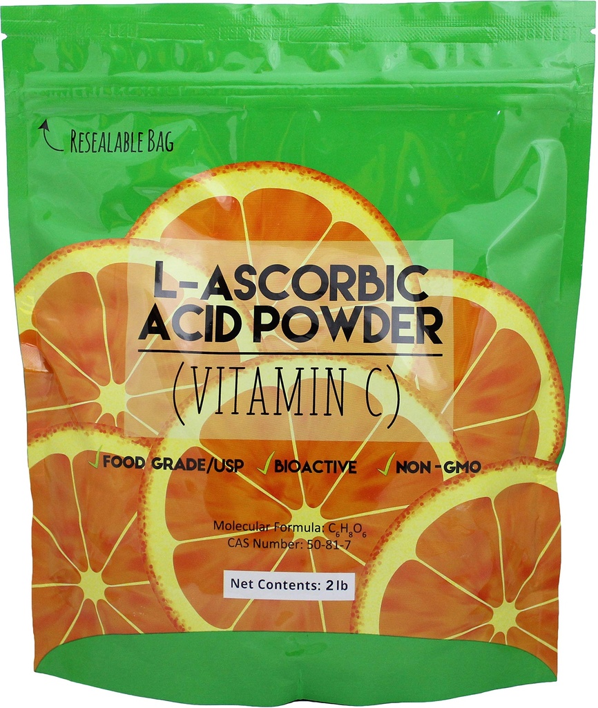 Duda Energy asc2 Τσάντα L-ασκορβικό οξύ σκόνη, 2 lb., 99+% βαθμός τροφίμων USP36/BP2012 Φυσικά ζυμωμένο καθαρό λευκό κρύσταλλο μορφή της βιταμίνης C