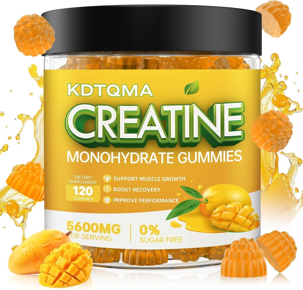 Creatine Monohydrate Gummies for Men & Women 120 CT - 5600mg Creatine Monohydrate per Serving, Chewable Creatine Monohydrate for Muscle Support & Energy Boost, Sugar Free, Vegan (Mango Flavor)