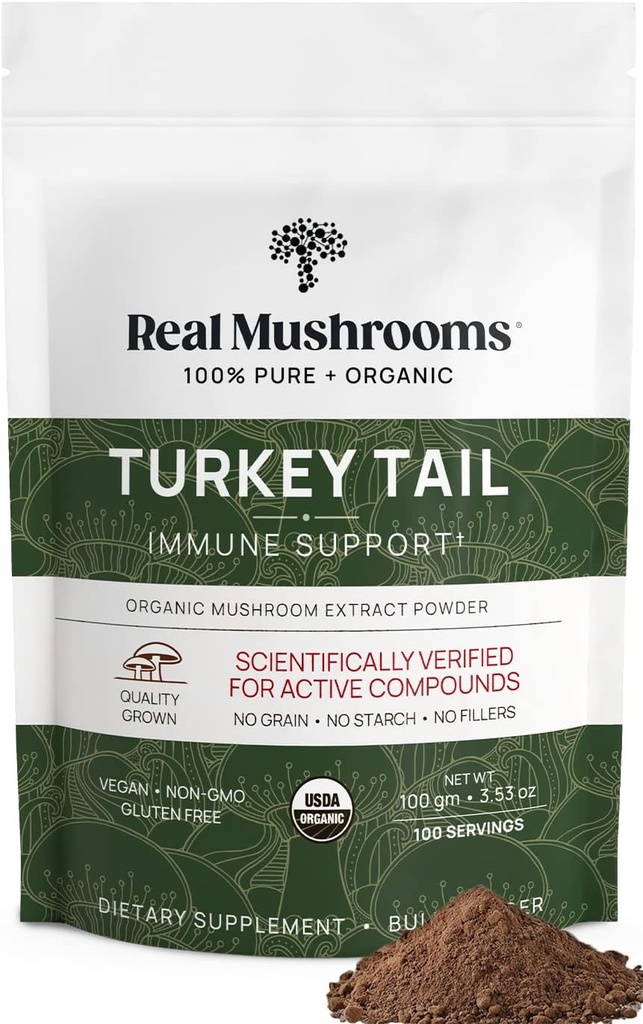 Real Mushroom Turkey Tail Mushroom Powder – Organic Turkey Tail Extract from – for Wellness, Gut Harmony, & Energy Support – Vegan, Non-GMO, No Fillers – 100 Servings Λειτουργικό συμπλήρωμα Mushroom