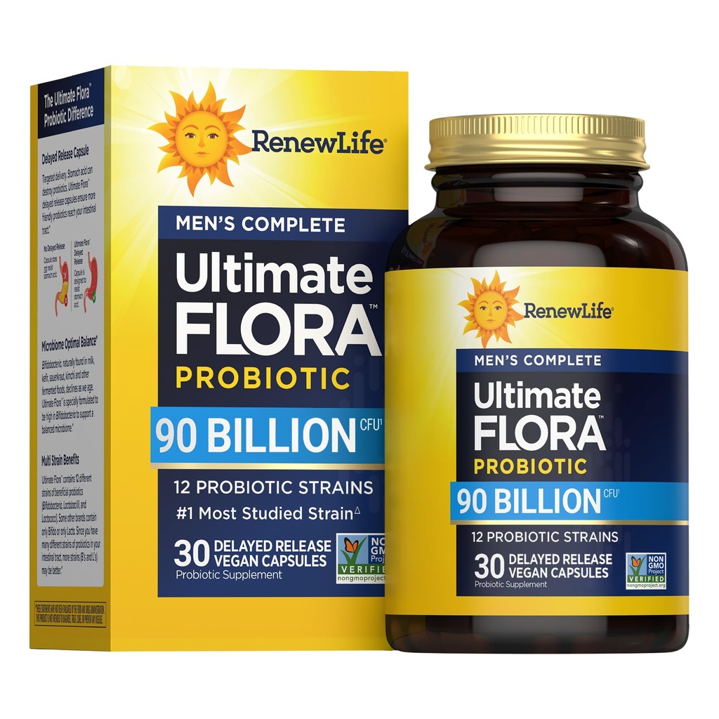 Renew Life Men's Care Probiotic Capsles, Supports Mens Digestive, Colon, Immune and αναπνευστική υγεία, L. Rhamnosus GG, Γαλακτοκομικά, χωρίς σόγια και γλουτένη, 90 Billion CFU, 30 Count