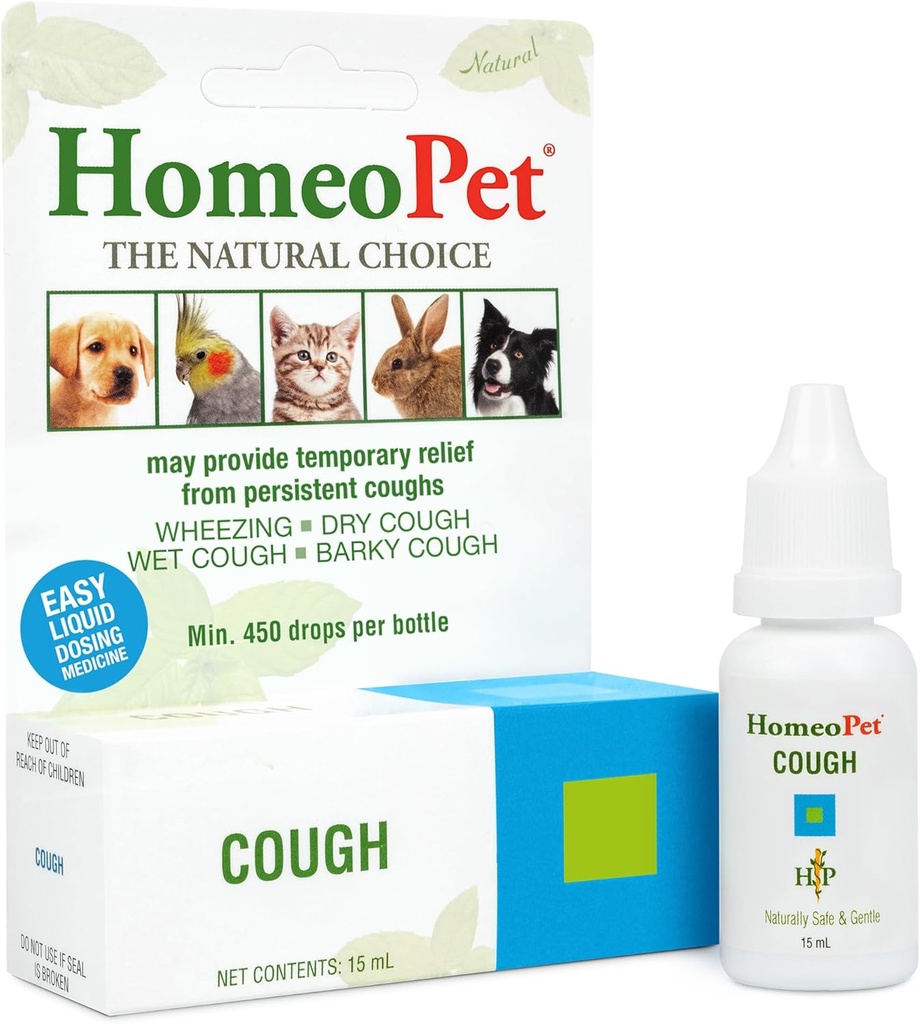 HomeoPet Cough, Safe and Natural Cough Supplement for Dogs, Cats, and Small Pets, 15 Milliliters