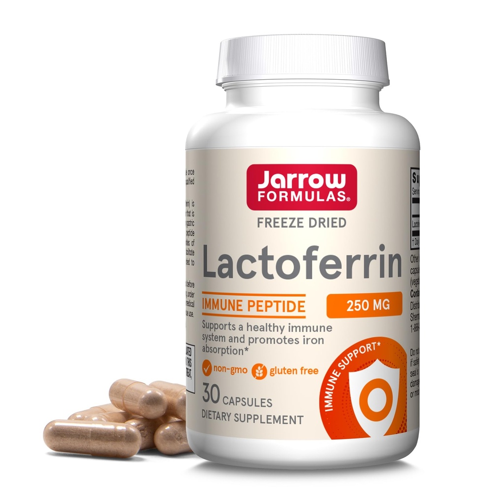 Jarow Formulas Lactoferrin 250 mg - Ανοσοποιητική Γλυκοπρωτεΐνη - για Υγιεινή Υποστήριξη Ανοσοποιητικού Συστήματος & Απορρόφηση Σιδήρου - Παγωμένη Αποξηραμένη - Χωρίς Γλουτένη - Μη ΓΤΟ - 30 Κάψουλες (Servings)