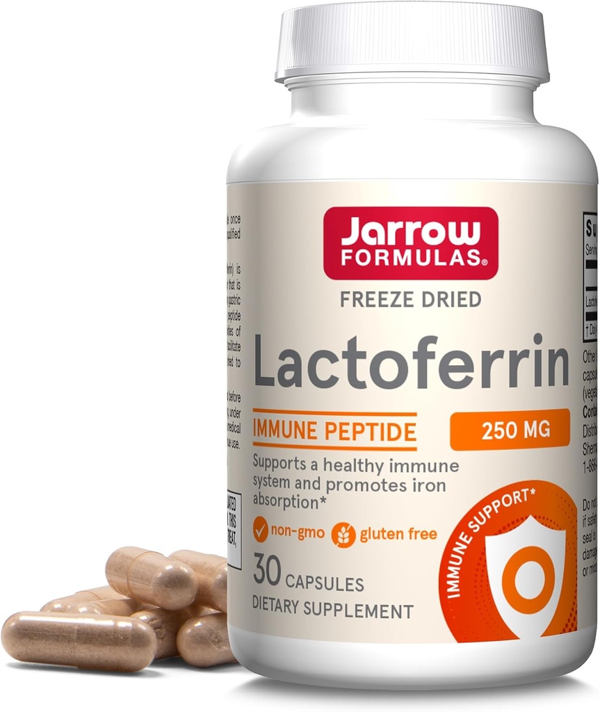 Jarow Formulas Lactoferrin 250 mg - Ανοσοποιητική Γλυκοπρωτεΐνη - για Υγιεινή Υποστήριξη Ανοσοποιητικού Συστήματος & Απορρόφηση Σιδήρου - Παγωμένη Αποξηραμένη - Χωρίς Γλουτένη - Μη ΓΤΟ - 30 Κάψουλες (Servings)
