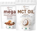 Micro Ingredients Organic Mega Mushroom Powder 10oz & Organic MCT Oil Powder 1lb Bundle 2 Pack | 10 in 1 Mushroom Complex | C8 MCT Oil, Plant Based Creamer