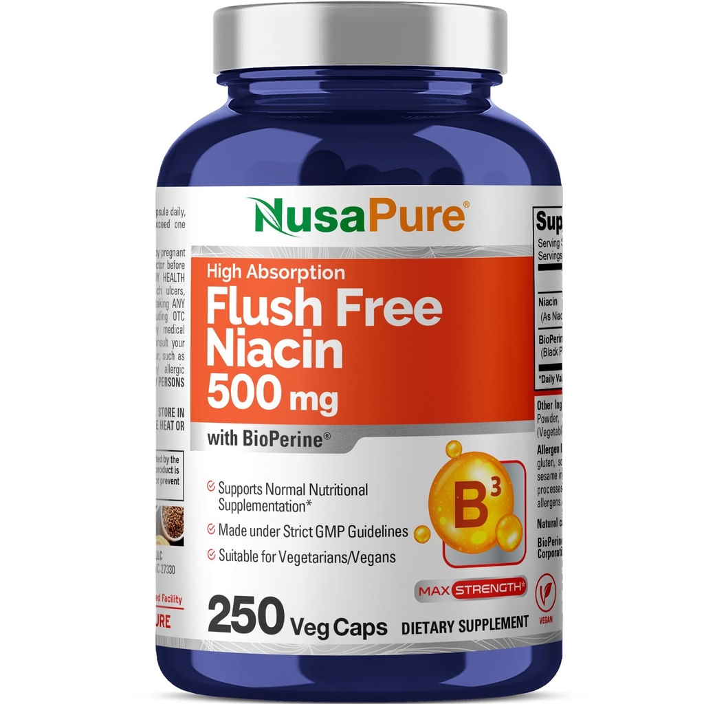 NusaPure Flush Free Niacin 500mg 250 caps (Vegan, Non-GMO & Vegan) Βιοπερίνη