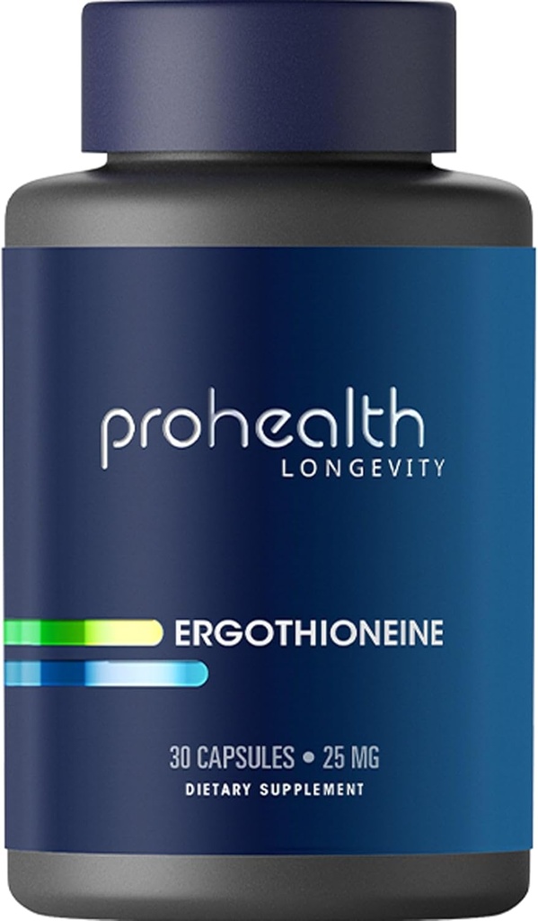 ProHealth Ergothionine 5X Strength. 25mg Δόση Κλινικής Έρευνας. Φυσικό Amino Acid Mushroom Συμπλήρωμα για Βελτιωμένη Γνωμάτευση, Υγεία της Καρδιάς. Βασική βιταμίνη μακροβιότητας. 25 mg/serving, 30 σερβιέτες