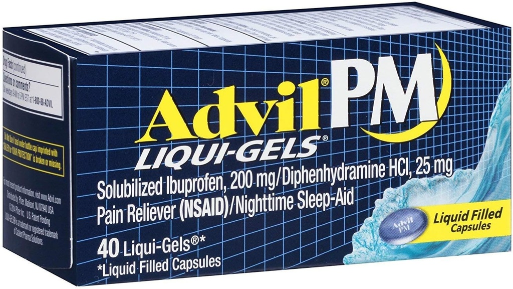 Advil PM Liqui-Gels Πόνος Νύχτα Ύπνος, 40 Liqui-Gels (πακέτο των 2)