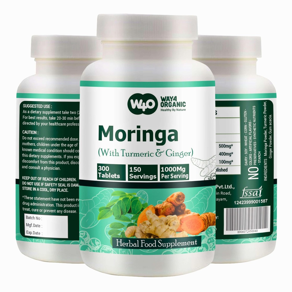 Moringa Tablets με Turmeric και Ginger, 300 χάπια, 5μηνη προμήθεια, 150 Serving, 1000 Mg ανά υπηρεσία. Μία κάψουλα με πολλαπλά οφέλη - Υποστηρίζει Digestive Health(Pack of 1)