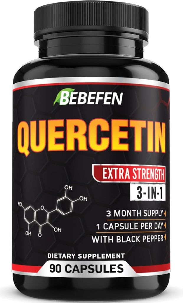 BEBEFEN Κάψουλες Quercetin - 7050mg Χάπια Φόρμουλα με εκχύλισμα Μαύρου Πιπεριού - 90 κάψουλες Κουερσετίνη Χάπια για Υποστήριξη Ανοσοποιητική Υγεία & Καρδιαγγειακή Υγεία - 3 Μήνες Προσφορά