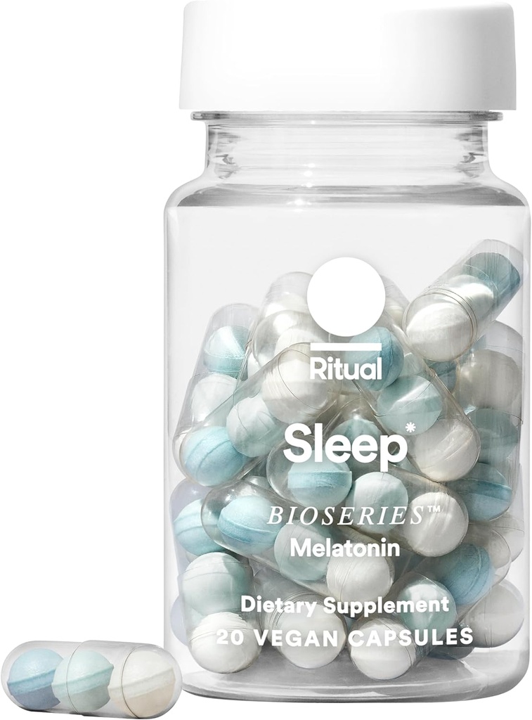 Ritual Sleep Bioseries™ Melatonin: Sleep Aid for Adults, Sleep Supplement with Time Released Capsules, Vegan Drug Free Sleep Vitamins for All Night Sleep Support, 20 Capsules