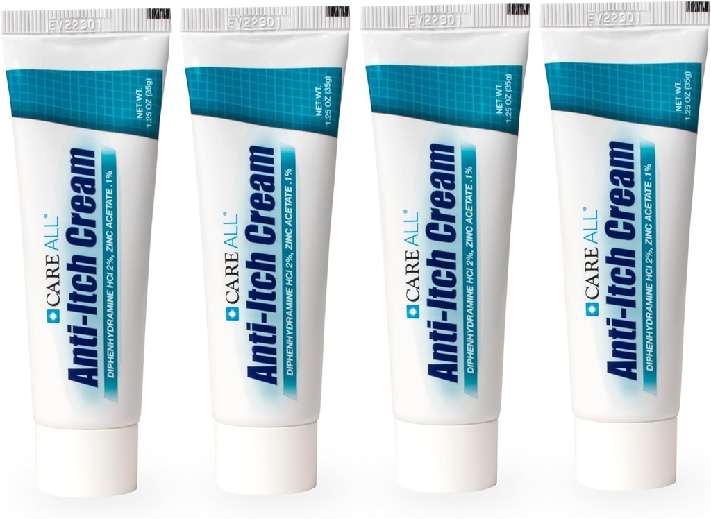 CareAll Anti-Itch Cream 1.25oz (4 Pack) Ισταμίνη Αποκλεισμός, Διφαινυδραμίνη HCI 2% Επίκαιρη Αναλγητική & Ψευδάργυρος Οξικός 0.1% Προστατευτικό του δέρματος για Προσωρινό Πόνος και Itch Ανακούφιση από Κοινή Υπαίθρια φαγούρα
